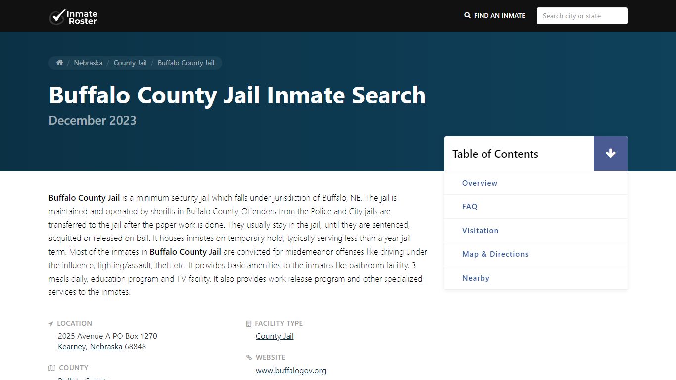 Inmate Search | Buffalo County Jail - Kearney, NE - InmateRoster